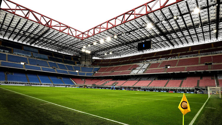 A general view of the empty stadium after rules to limit the spread of Covid-19 were put in place during the Serie A 2020-2021 INTER v CROTONE at San Siro Stadium. 
