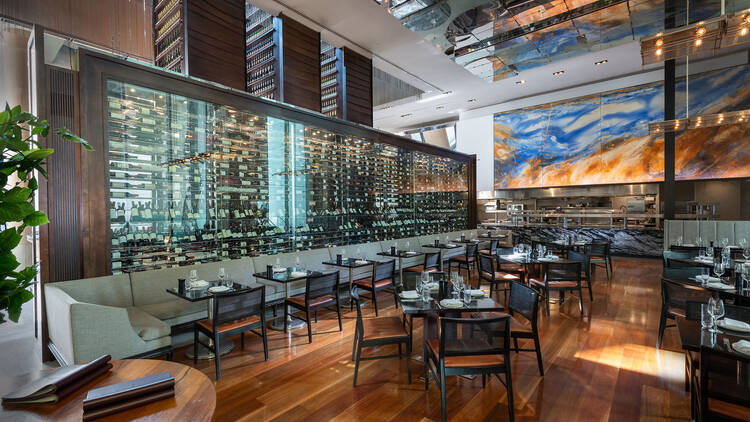 The dining room of Glass Brasserie at the Hilton