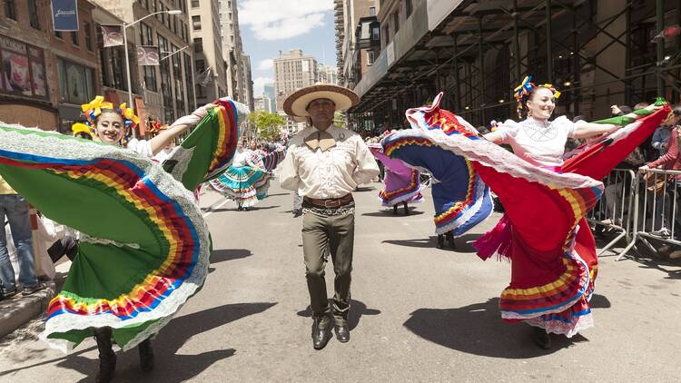 Mexican Mazarte dance group performs on 8th annual dance parade on Broadway