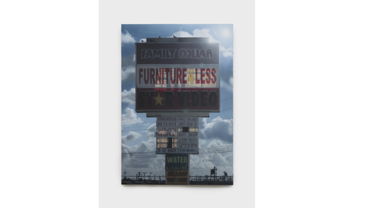 Sayre Gomez “Family Dollar Star Video 4 Less”, 2025. Acrylic on canvas, 182.9 x 127 cm | © Sayre Gomez. Courtesy of Taka Ishii Gallery / Photo: Jeff Mclane