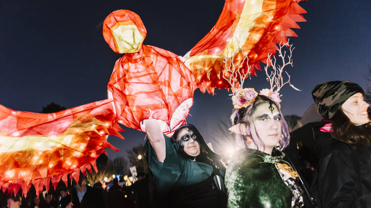 A giant glowing lantern bird at the East Gippsland Winter Festival.