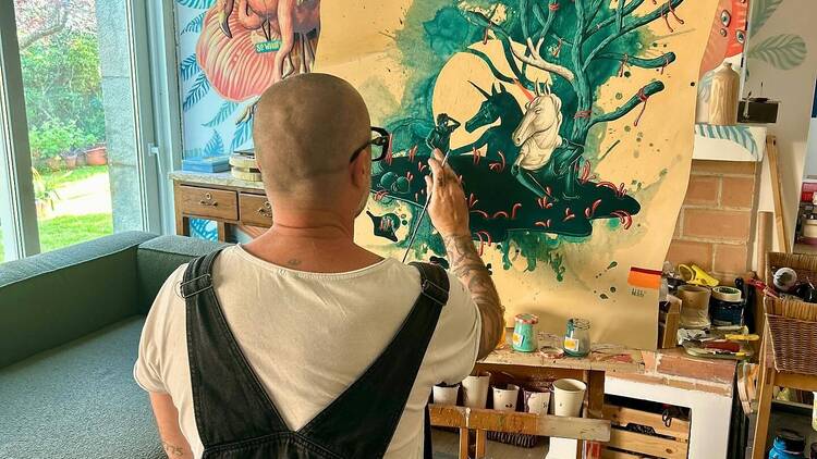 Afternoon: Painting in the studio