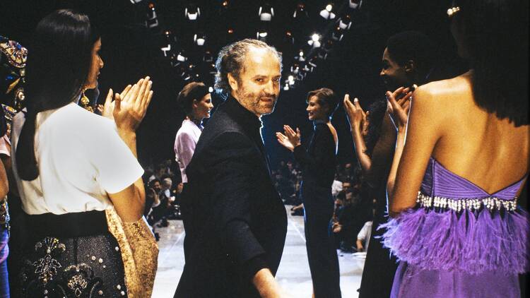Gianni Versace at Milan Fashion Week show, 1990