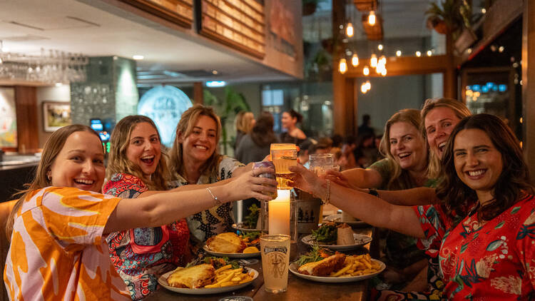 Nurses cheersing at 4 Pines