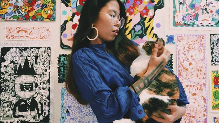 KL Illustrator Apohapoh with her cat