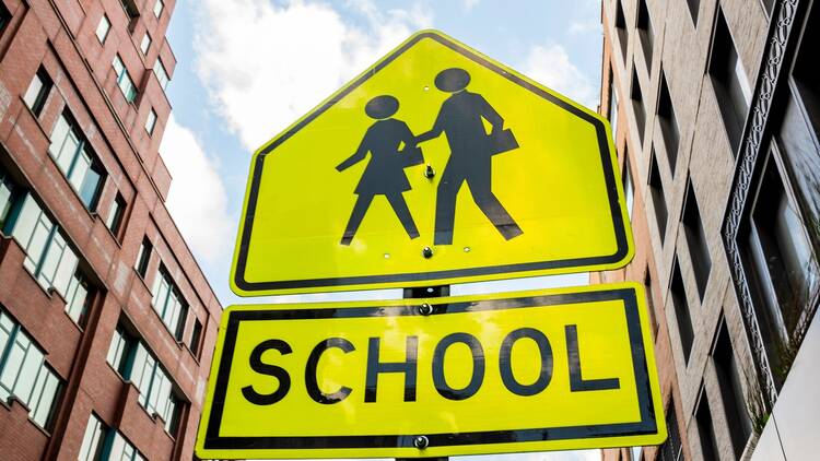 A school sign in New York City
