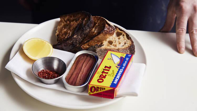 Cumulus Inc's Ortiz anchovies with lemon and toast.