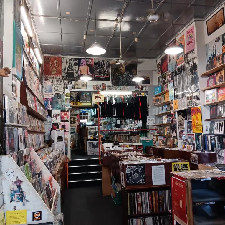 The interior of a record store.