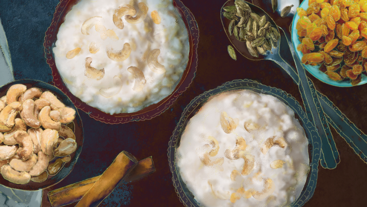 Eating milk rice pudding