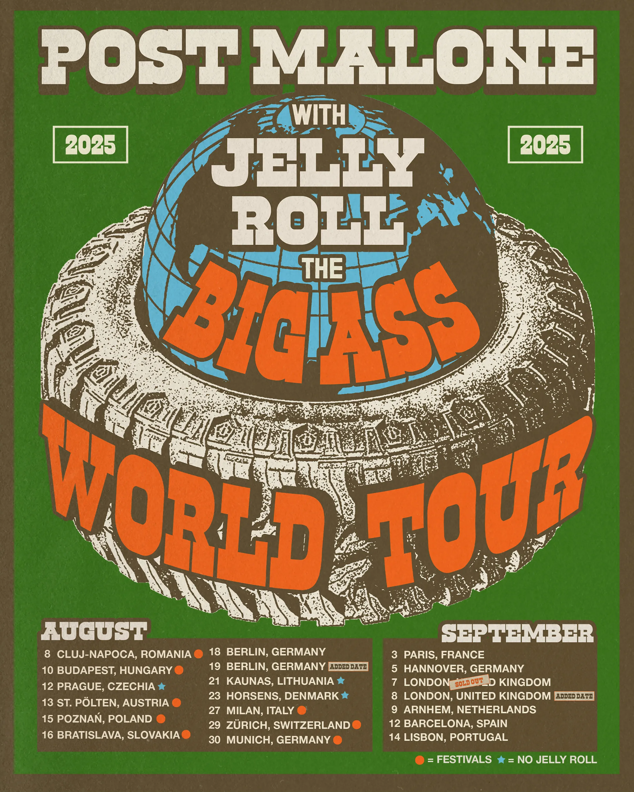 Post Malone poster for Big Ass World Tour, with additional dates