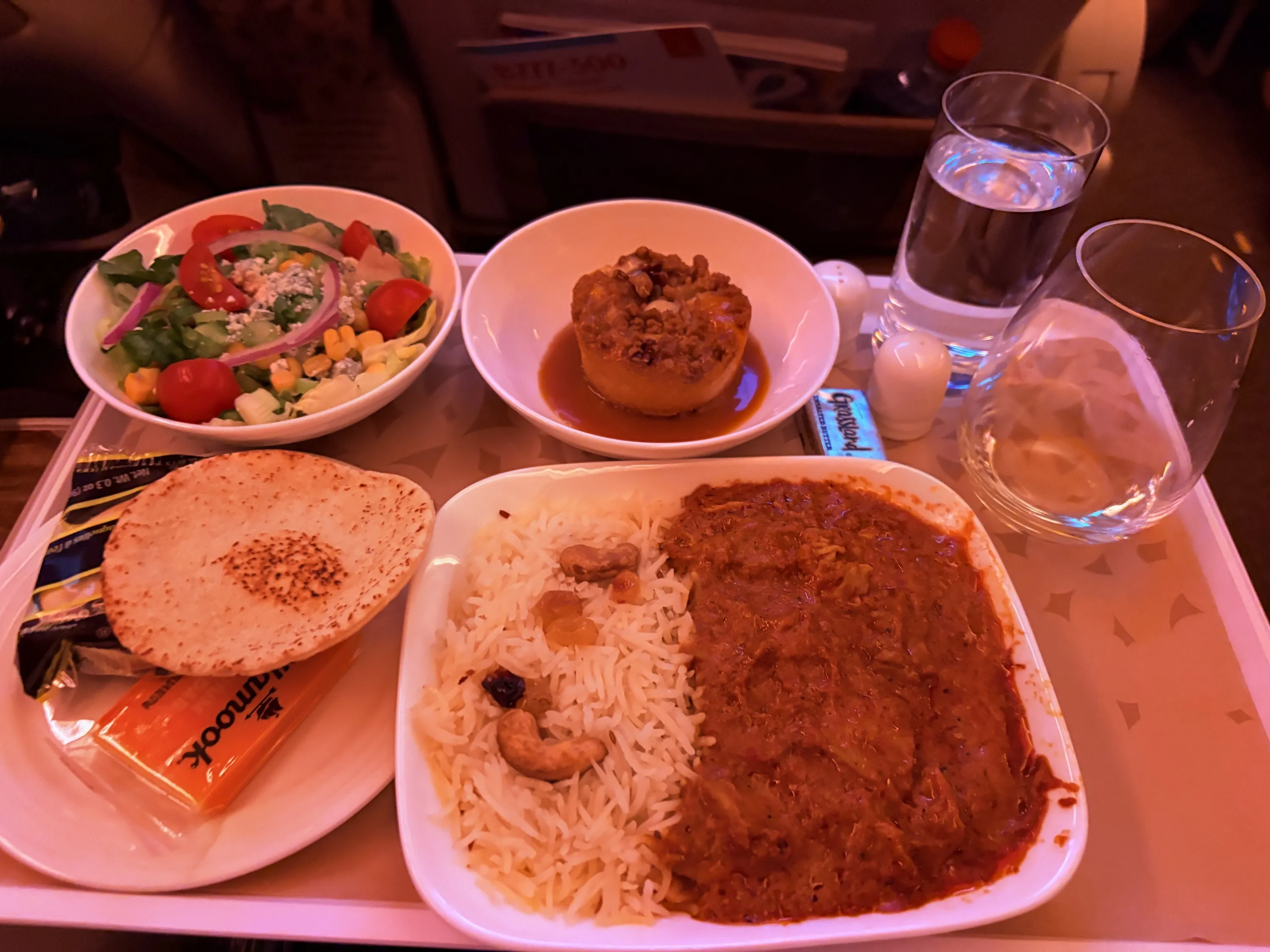 Butter chicken dinner in Emirates’ premium economy class