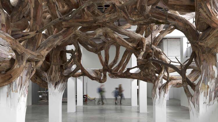 ‘Fairy Tales’ Exhibition prototype of wood sculpture on roof