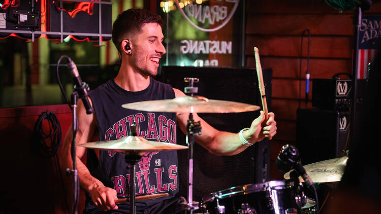 DRummer playign the drums at Mustang Bar