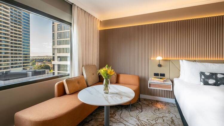 A hotel room with a view