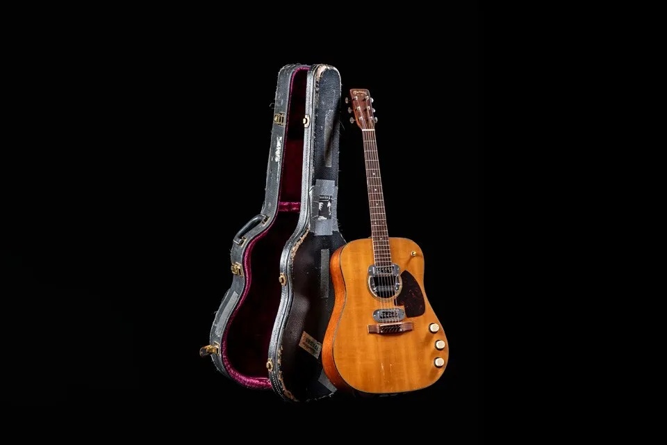 Kurt Cobain Martin D-18E guitar and case at the Royal College of Music