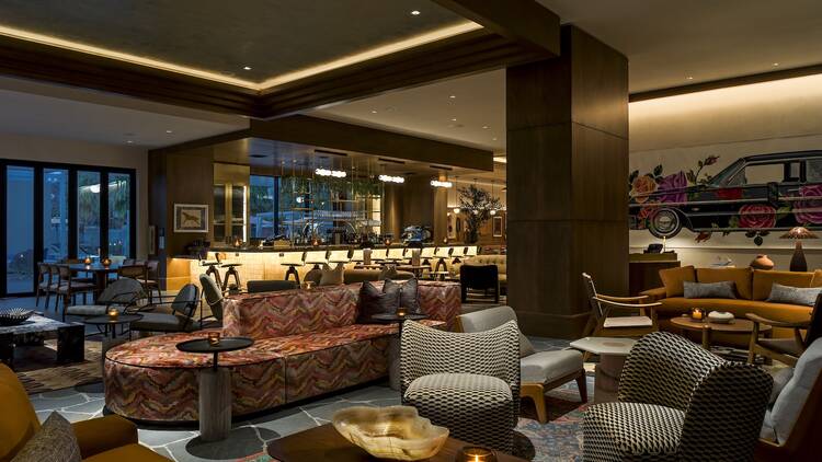 Thompson Palm Springs Lola Rose full lounge and bar area