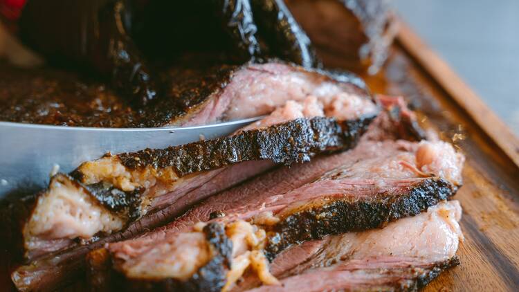 Slices of smoked brisket