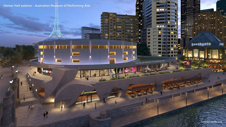 A render of the new Australian Museum of Performing Arts 