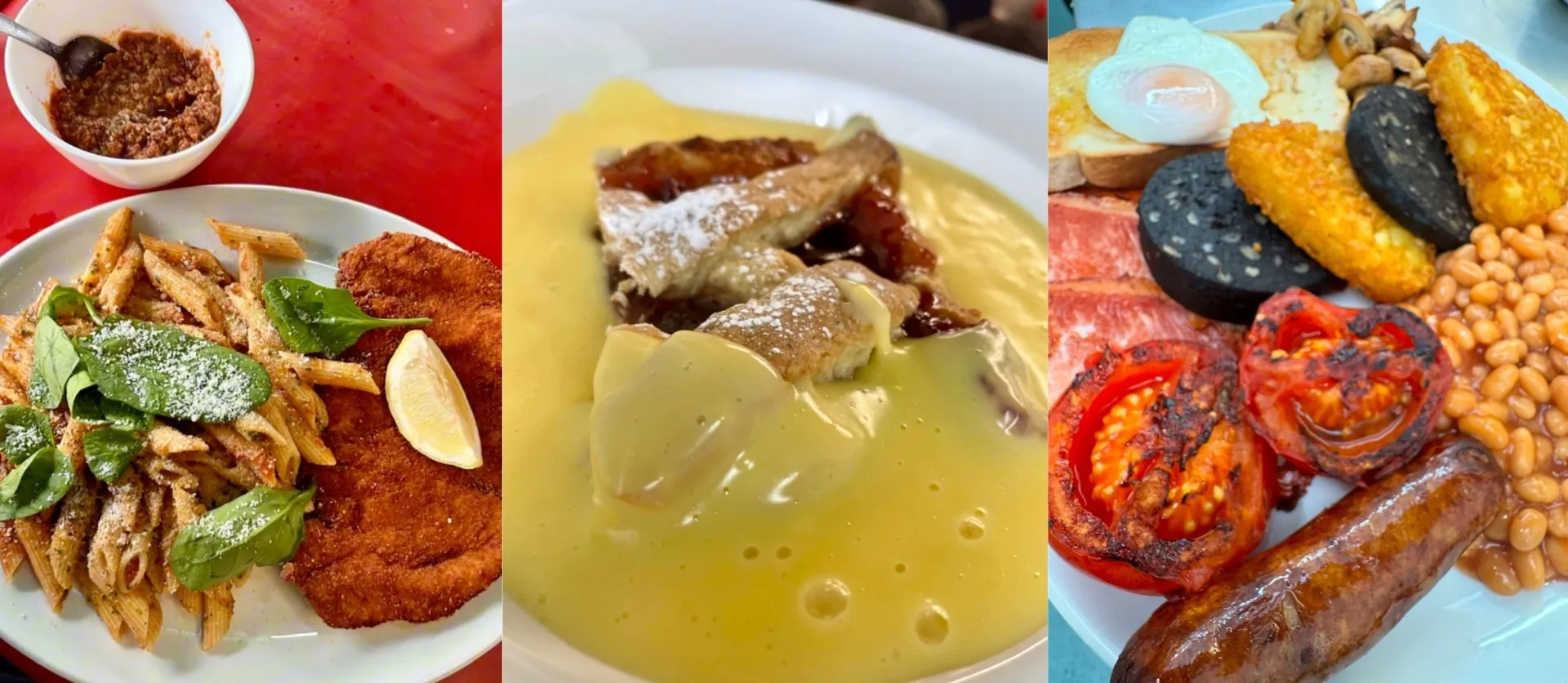 Different plates of foods