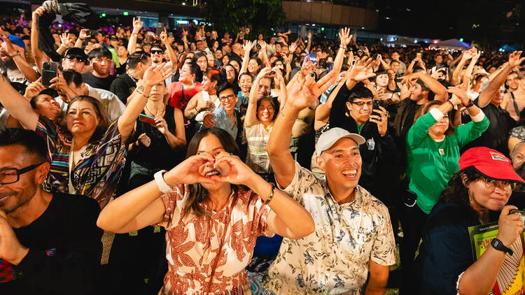 A crowd in California Plaza during Grand Performances. 