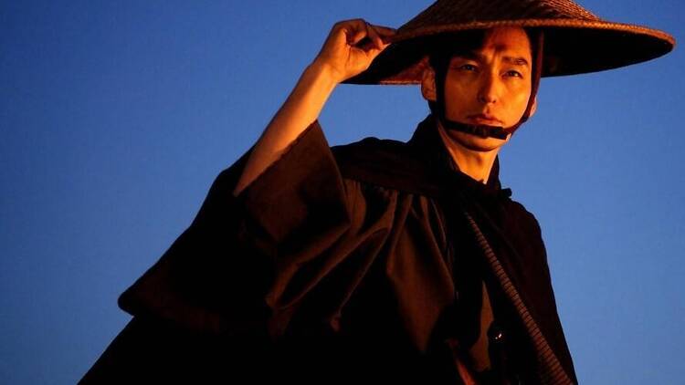 man with Japanese hat man with Japanese hat