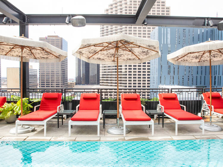 Lounge by a rooftop pool
