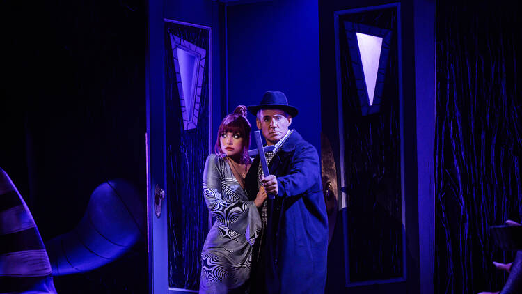 Erin Clare and Tom Wren in a scene from Beetlejuice the Musical.