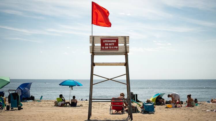 A lifeguard chair at Riis Beach in Queens, NY