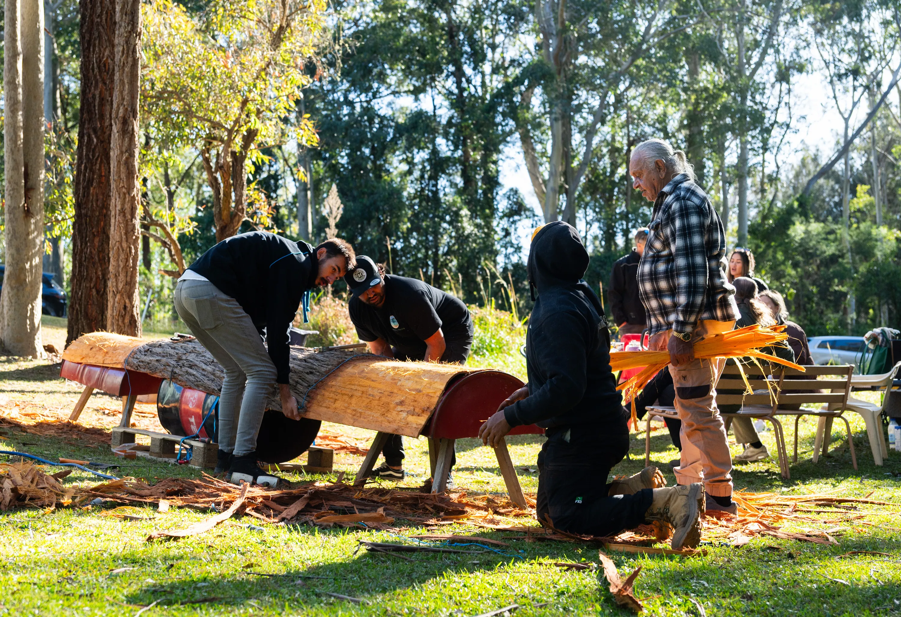 Artist Uncle Steven Russell and team working on 'The Nawi' - Sydney Fish Market