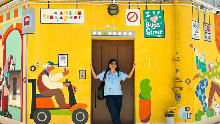 Art Lane wall mural and spiral staircase at Bugis Street