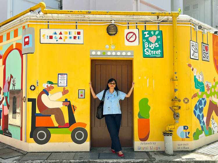 Art Lane wall mural and spiral staircase at Bugis Street