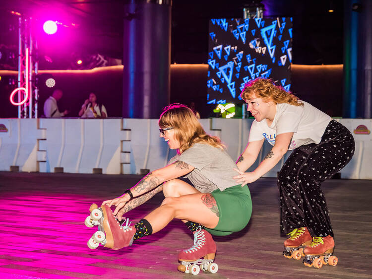 Skate it up at the Neon Dreams roller rink