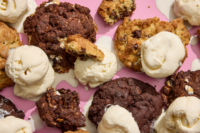 Levain and Pretty Cool Ice Cream collab on cookie-topped scoops