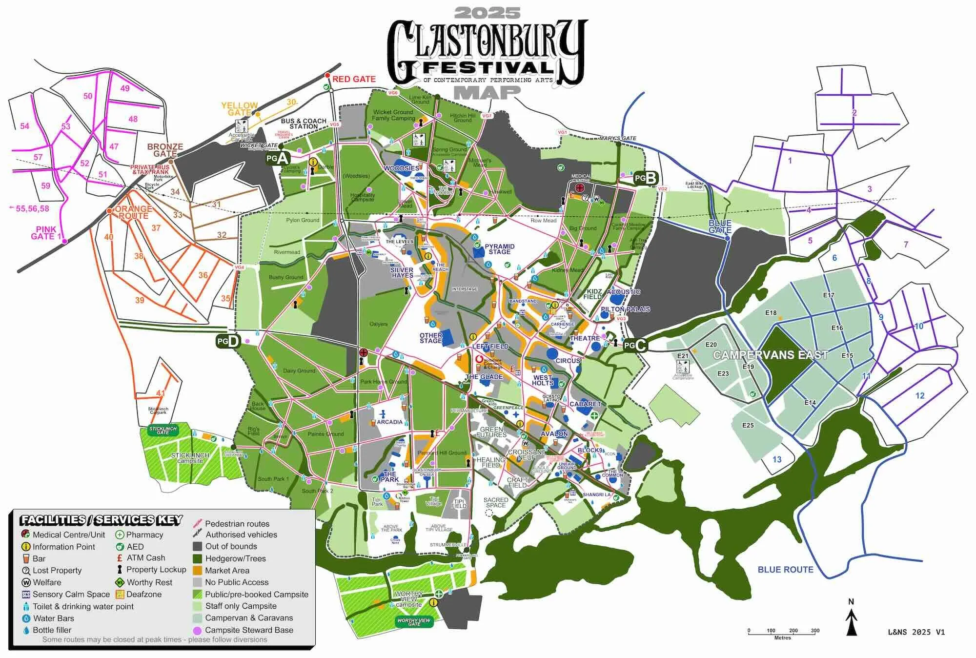 Map of the 2025 Glastonbury festival