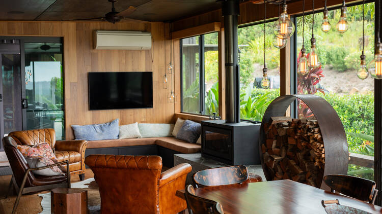 The lounge and fireplace of the main homestead at Amaroo.