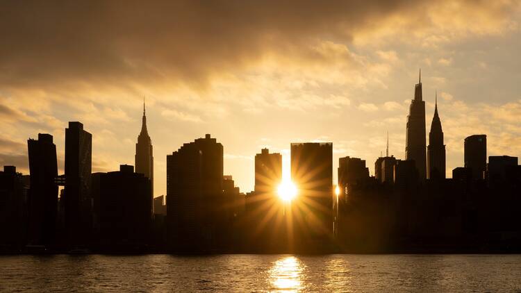 Manhattan skyline during sunset