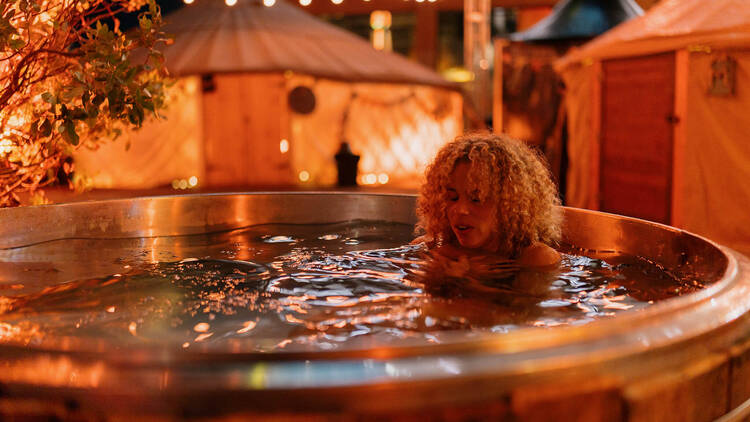 Woman in a cold plunge