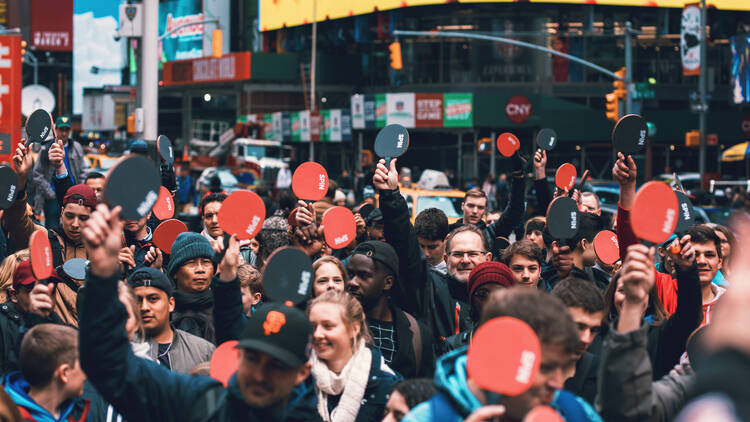 You can play ping pong in the middle of Times Square for free all summer