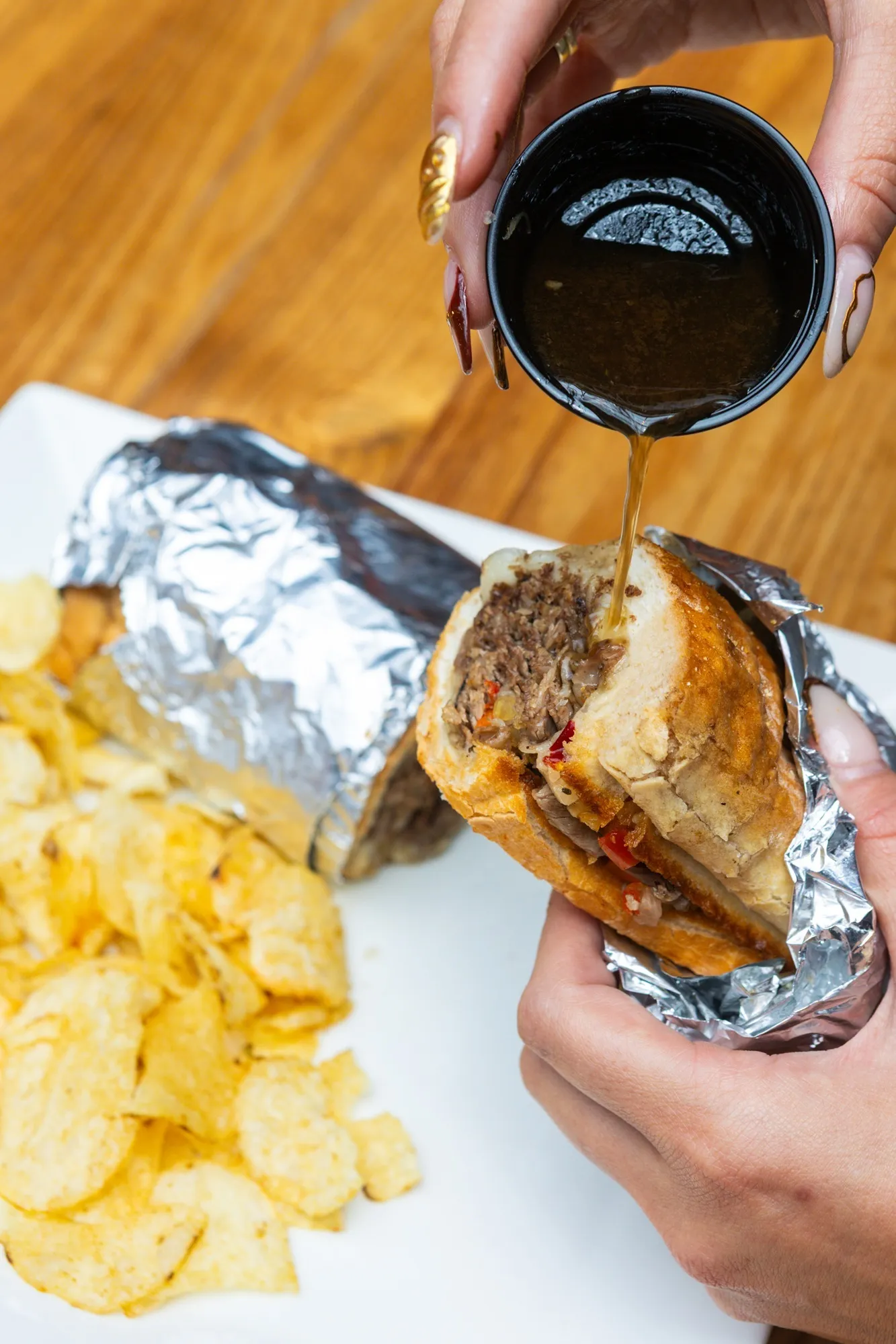 Beef sandwich at Stefani's Bottega Italiana at Time Out Market Chicago.