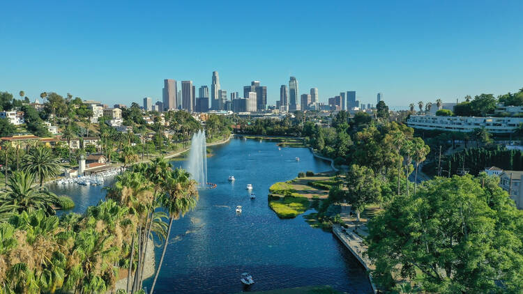 Aerial view of Echo Park in Los Angeles