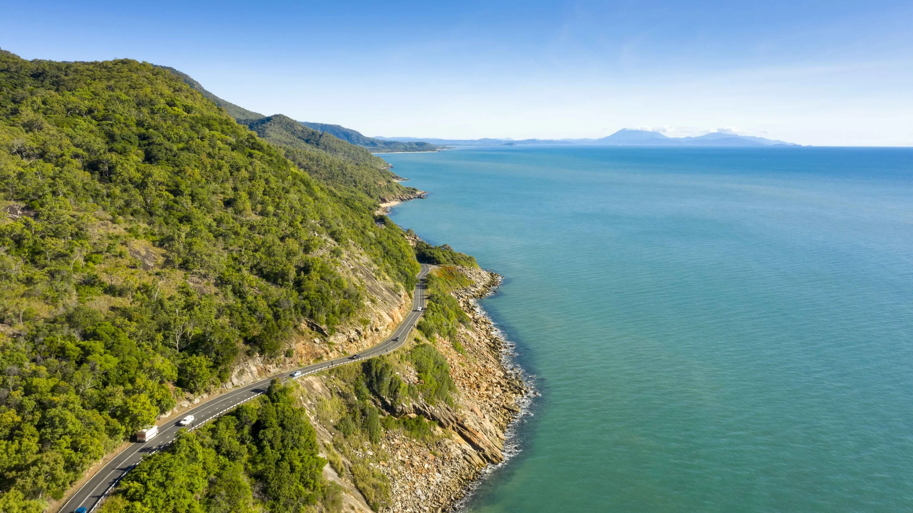 Aerial view of GBR Drive - where the rainforest meets the reef