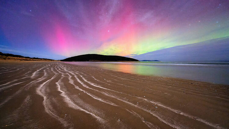 Aurora over beach