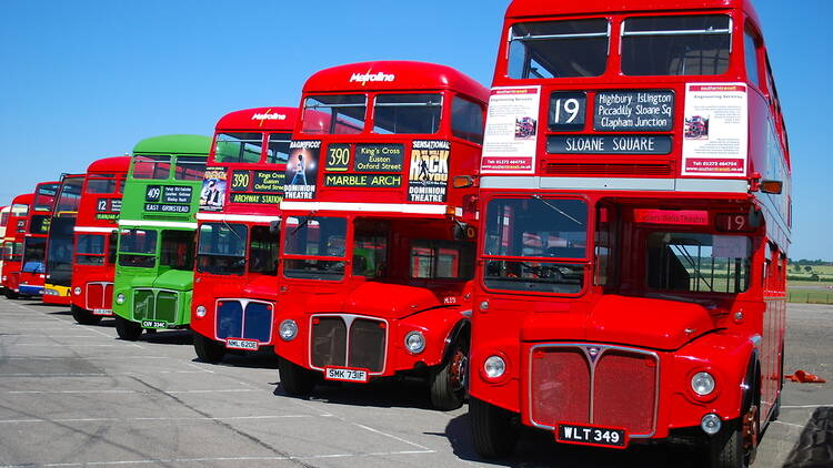 Vintage double-decker buses in London