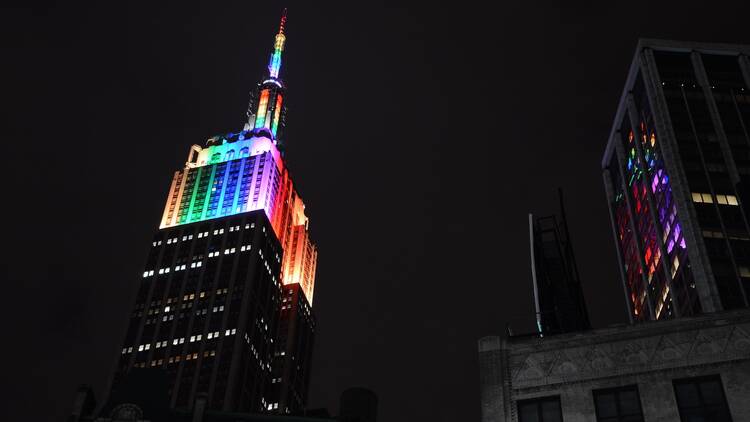 The Empire State Building glows rainbow colors in honor of NYC Pride Week celebration