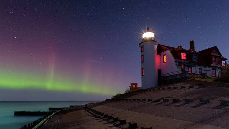 Northern Lights dancing above Lake Michigan