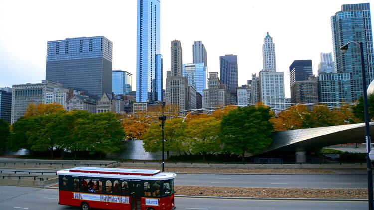 Trolley driving through Chicago