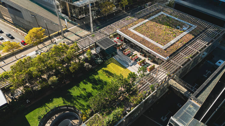 Aerial view of Quarterhouse's rooftop bar.