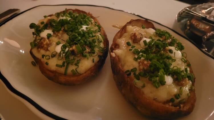 Stuffed potato skins on a plate