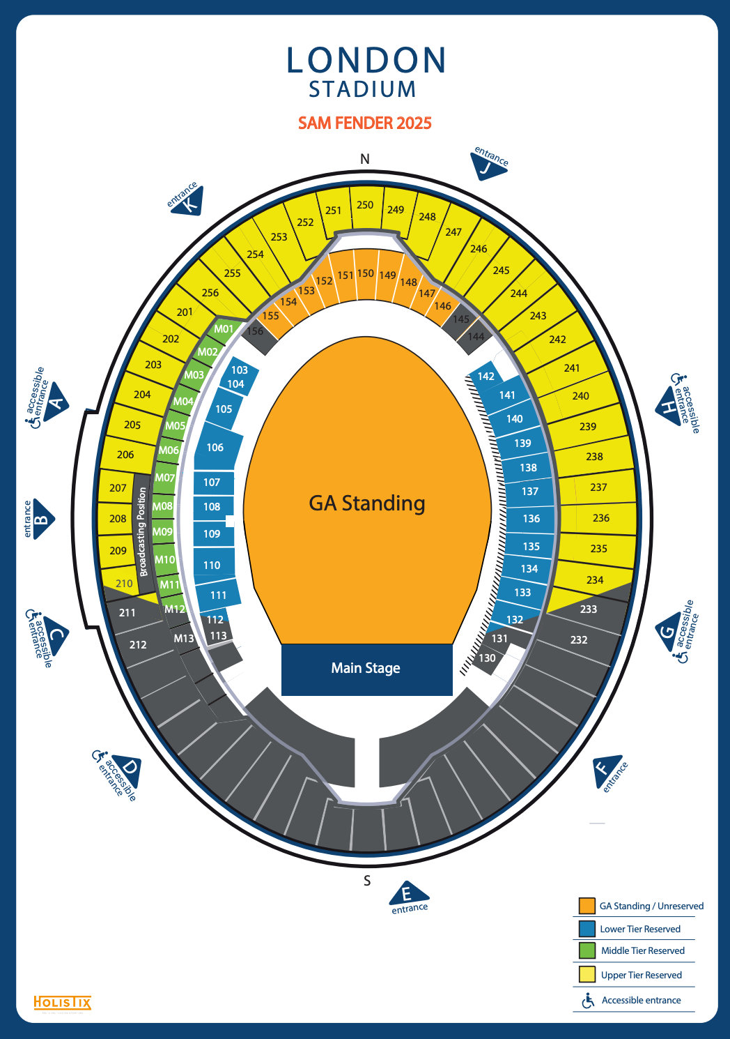 Sam Fender at London Stadium seating plan 