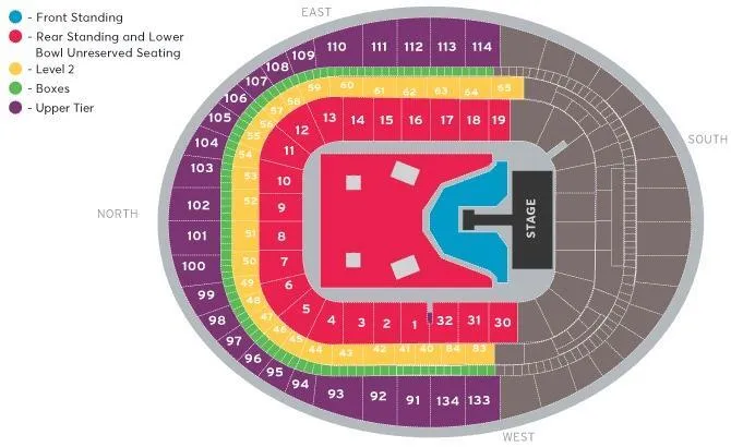 The Seating plan for Robbie Williams